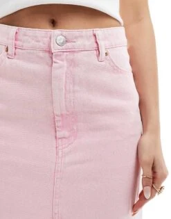 Monki Midaxi Denim Skirt With Front Split In Pink For Women Light Pink -Monki Shop 206172095 5