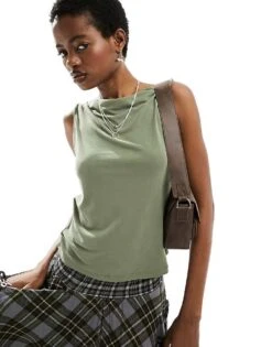 Monki Super Soft Boatneck Tank Top In Khaki For Women -Monki Shop 206173516 1 khaki 1