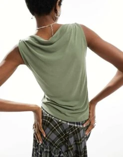 Monki Super Soft Boatneck Tank Top In Khaki For Women -Monki Shop 206173516 3