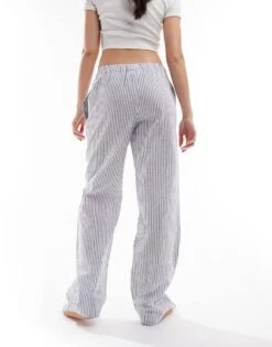 Monki Linen Drawstring Waist Trousers In White And Navy Stripes For Women -Monki Shop 206173517 2