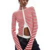 Monki Cropped Knitted Cardigan With Front Zip In Red And Beige Stripes For Women Multi Stripes -Monki Shop 206173571 1 multistripes