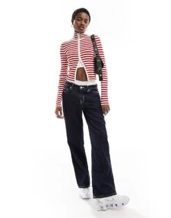 Monki Cropped Knitted Cardigan With Front Zip In Red And Beige Stripes For Women Multi Stripes -Monki Shop 206173571 4