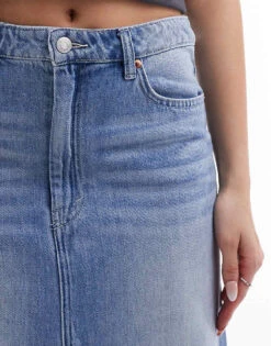 Monki Midaxi Denim Skirt With Front Split In Tinted Blue Wash For Women -Monki Shop 206173588 3