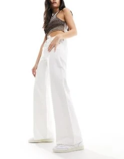 Monki Imoo Low Waisted Wide Fit Jeans In Ecru For Women -Monki Shop 206173661 4