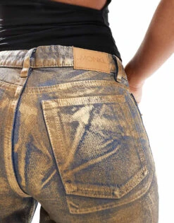 Monki Moop Low Rise Straight Leg Jeans In Blue Wash With Gold Foil For Women Blue With Gold Foil -Monki Shop 206174236 5