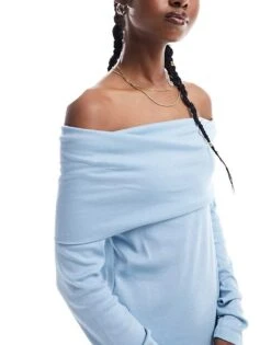 Monki Jersey Mini Dress With Ruche Off Shoulder Detail In Blue For Women 8 Monki Jersey Mini Dress With Ruche Off Shoulder Detail In Blue For Women -Monki Shop 206174283 2