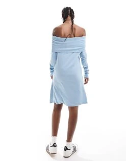 Monki Jersey Mini Dress With Ruche Off Shoulder Detail In Blue For Women 9 Monki Jersey Mini Dress With Ruche Off Shoulder Detail In Blue For Women -Monki Shop 206174283 3
