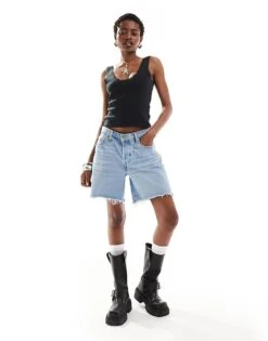 Monki Pointelle Scoop Neck Vest Top With Lace Trim In Washed Black For Women Off Black -Monki Shop 206174714 4