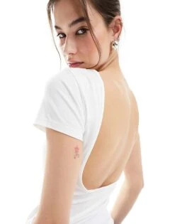 Monki Top With Short Sleeves And Low Back In White For Women -Monki Shop 206174785 4
