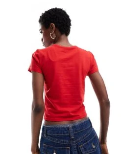 Monki Shrunken T-shirt In Red With Rodeo Babe Front Print For Women -Monki Shop 206174802 4