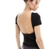 Monki Top With Short Sleeves And Low Back In Black For Women -Monki Shop 206174839 1 black