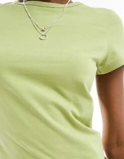 Monki Ribbed Shrunken T-shirt In Green For Women -Monki Shop 206174893 3