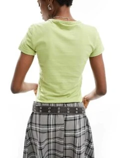 Monki Ribbed Shrunken T-shirt In Green For Women -Monki Shop 206174893 4