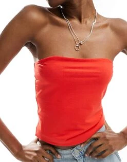 Monki Strapless Bandeau Top In Red For Women -Monki Shop 206174932 2