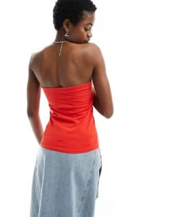 Monki Strapless Bandeau Top In Red For Women -Monki Shop 206174932 3