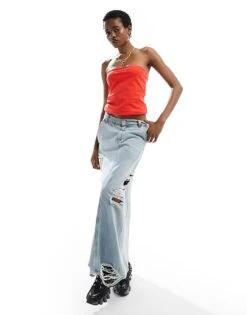 Monki Strapless Bandeau Top In Red For Women -Monki Shop 206174932 4