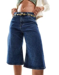 Monki Paige Low Waisted Loose Denim Jorts In Mid Wash Blue For Women -Monki Shop 206174954 1 midwashblue 1