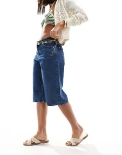 Monki Paige Low Waisted Loose Denim Jorts In Mid Wash Blue For Women -Monki Shop 206174954 4