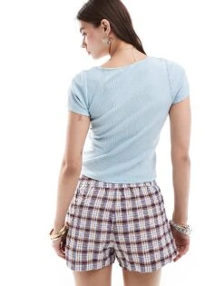 Monki Square Neck Panelled Top In Washed Blue For Women -Monki Shop 206175005 3