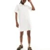 Monki Short Sleeve Button Through Collar Mini Shirt Dress In White For Women