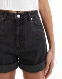 Monki Tallie Turn Up Denim Shorts In Washed Black For Women 10 Monki Tallie Turn Up Denim Shorts In Washed Black For Women -Monki Shop 206175065 3