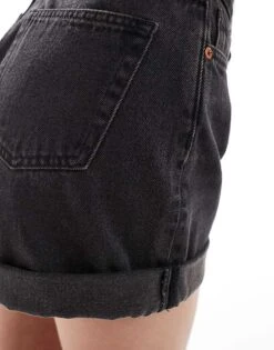 Monki Tallie Turn Up Denim Shorts In Washed Black For Women 12 Monki Tallie Turn Up Denim Shorts In Washed Black For Women -Monki Shop 206175065 5