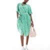 Monki Tie Waist Midi Shirt Dress In Green Meadow Print Exclusive To ASOS For Women Multi