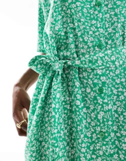 Monki Tie Waist Midi Shirt Dress In Green Meadow Print Exclusive To ASOS For Women Multi -Monki Shop 206176802 2