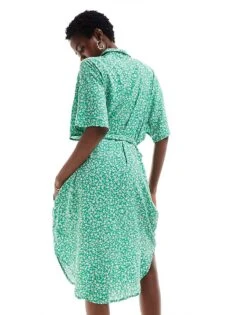 Monki Tie Waist Midi Shirt Dress In Green Meadow Print Exclusive To ASOS For Women Multi -Monki Shop 206176802 3