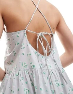 Monki Maxi Sun Dress With Tiered Layers And Strappy Low Back In Blue Scattered Ditsy Flower Print For Women Multi -Monki Shop 206176828 3