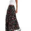 Monki Midi Tiered Skirt In Black Cherry Print For Women