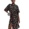 Monki Tie Waist Midi Shirt Dress In Black Cherry Print Exclusive To ASOS For Women Multi -Monki Shop 206176857 1 multi