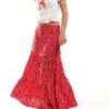 Monki Tiered Maxi Skirt In Red Meadow Floral For Women