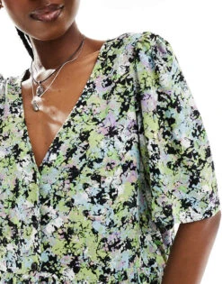 Monki Button Through Midi Dress In Floral Print Exclusive To ASOS For Women Multi -Monki Shop 206176895 3