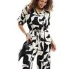 Monki Tie Waist Jumpsuit In Black And White Puzzle Print For Women