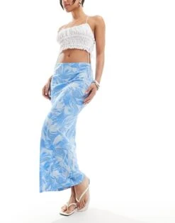 Monki Midi Skirt In Blue Blurr Print For Women -Monki Shop 206176949 1 blue 1