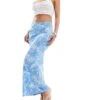 Monki Midi Skirt In Blue Blurr Print For Women -Monki Shop 206176949 1 blue