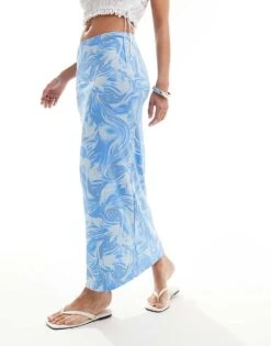 Monki Midi Skirt In Blue Blurr Print For Women -Monki Shop 206176949 4