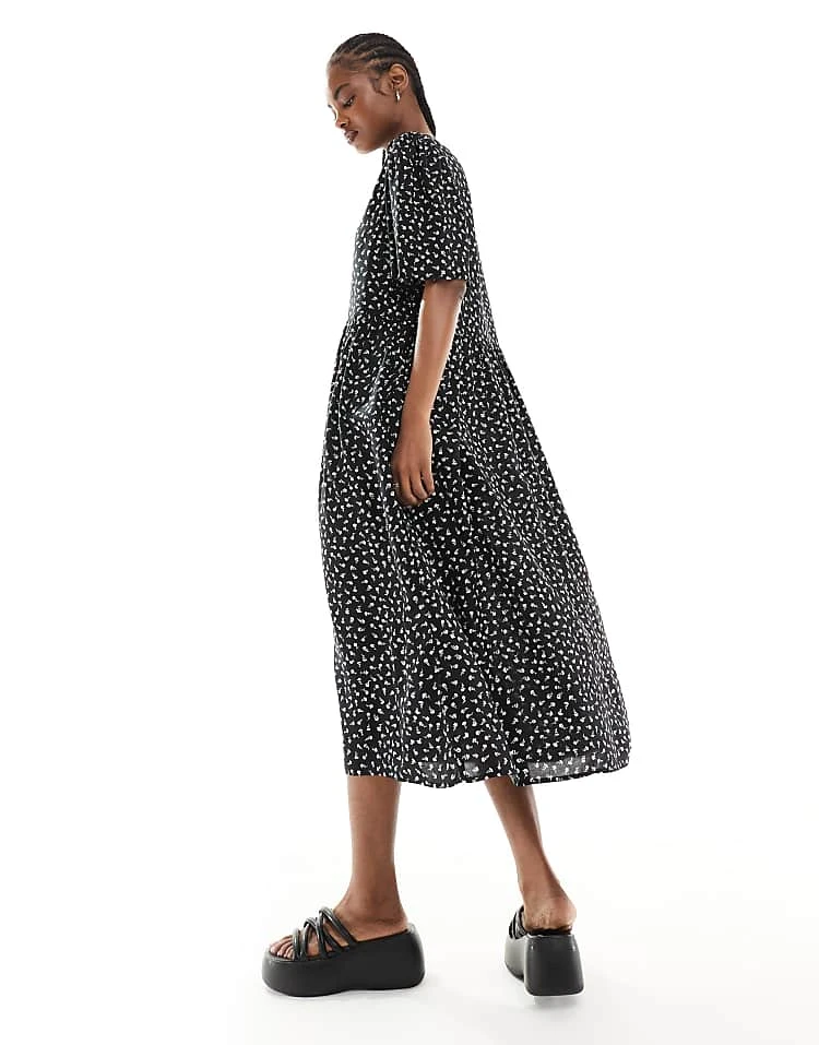 Monki Button Through Midi Dress In Black Ditsy Print Exclusive To ASOS For Women Multi 4 Monki Button Through Midi Dress In Black Ditsy Print Exclusive To ASOS For Women Multi - Image 2