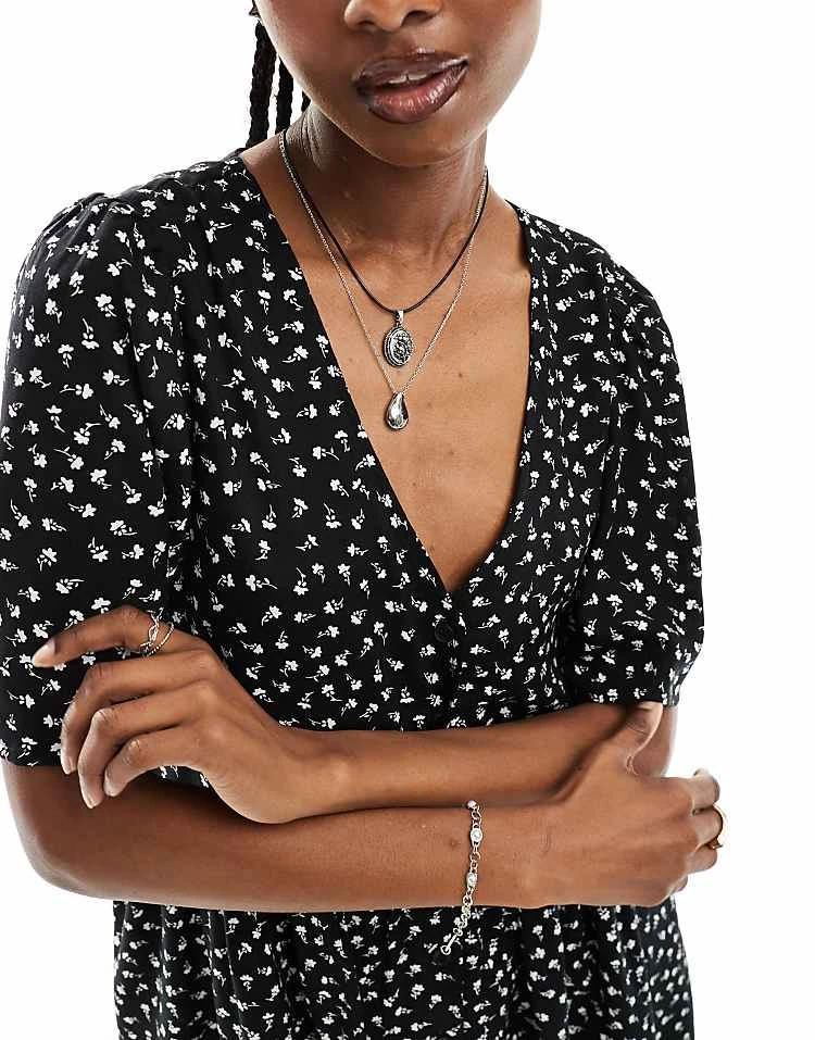 Monki Button Through Midi Dress In Black Ditsy Print Exclusive To ASOS For Women Multi 5 Monki Button Through Midi Dress In Black Ditsy Print Exclusive To ASOS For Women Multi - Image 3