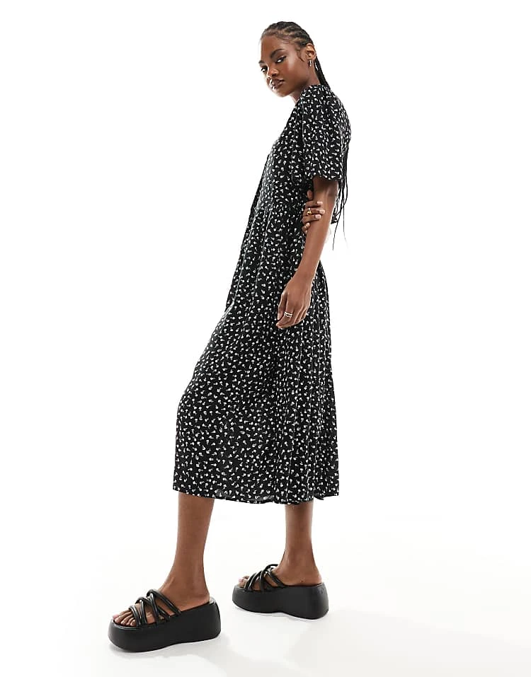 Monki Button Through Midi Dress In Black Ditsy Print Exclusive To ASOS For Women Multi 6 Monki Button Through Midi Dress In Black Ditsy Print Exclusive To ASOS For Women Multi - Image 4