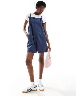 Monki Lightweight Denim Playsuit In Navy For Women Blue