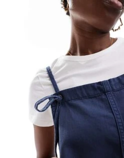 Monki Lightweight Denim Playsuit In Navy For Women Blue -Monki Shop 206176982 3