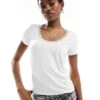 Monki Pointelle Top With Scoop Neck And Lace Trim In White For Women 1 Monki Pointelle Top With Scoop Neck And Lace Trim In White For Women -Monki Shop 206177016 1 white