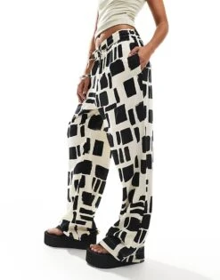 Monki Trousers In Black And White Brushstroke For Women Multi 13 Monki Trousers In Black And White Brushstroke For Women Multi -Monki Shop 206177028 1 multi 1