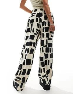 Monki Trousers In Black And White Brushstroke For Women Multi 10 Monki Trousers In Black And White Brushstroke For Women Multi -Monki Shop 206177028 3