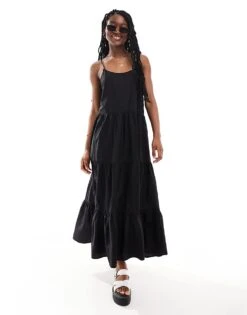 Monki Maxi Dress With Tiered Layers And Strappy Low Back In Black For Women 11 Monki Maxi Dress With Tiered Layers And Strappy Low Back In Black For Women -Monki Shop 206177066 1 black 1