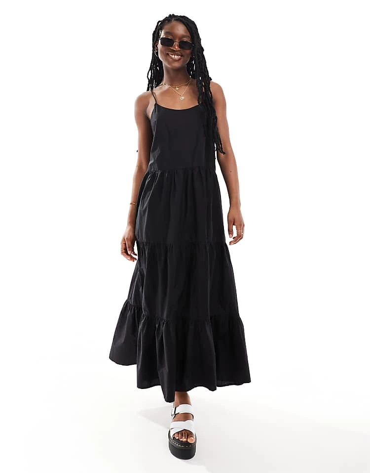 Monki Maxi Dress With Tiered Layers And Strappy Low Back In Black For Women 7 Monki Maxi Dress With Tiered Layers And Strappy Low Back In Black For Women - Image 5
