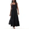 Monki Maxi Dress With Tiered Layers And Strappy Low Back In Black For Women -Monki Shop 206177066 1 black