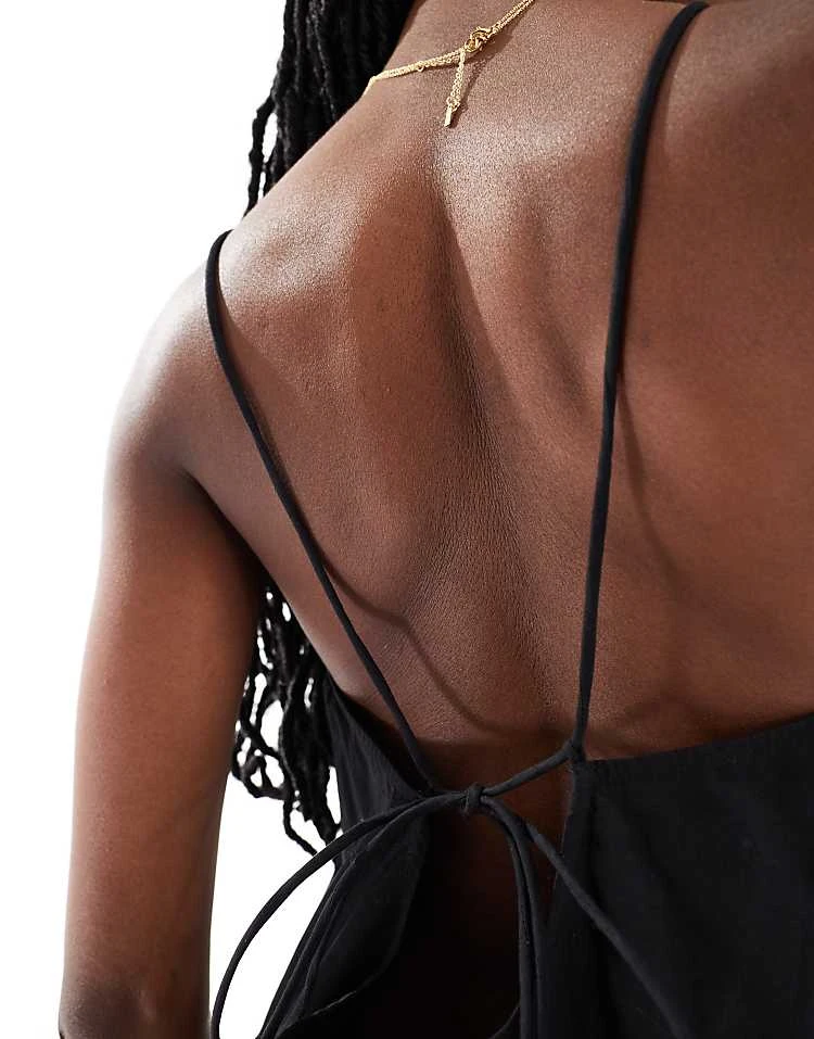 Monki Maxi Dress With Tiered Layers And Strappy Low Back In Black For Women 4 Monki Maxi Dress With Tiered Layers And Strappy Low Back In Black For Women - Image 2